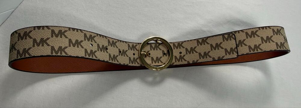 Michael Kors MK Logo Reversible Belt Unisex Authentic Gold Buckle Brown MEDIUM